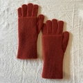 Winter caramel knitted wool gloves with a long ribbed cuff for warmth and comfort - Brown Red