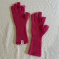 Rose red wool blend knit long gloves with ribbed texture and flip top finger design - Rose Red