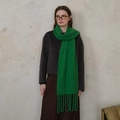 Chunky emerald green wool blend knit scarf with long decorative fringe for winter - Dark Green