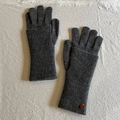 Dark grey wool blend knitted convertible gloves with ribbed cuffs and metallic tag - Dark Grey