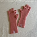 Pink wool knit gloves with thumb flap for touchscreen use and brand woven label - Pink