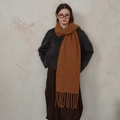 Thick knit caramel wool scarf with tassels, warm winter shawl for women in solid brown - Caramel Brown