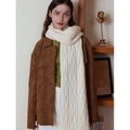 Classic cream white cable knit scarf in a long style with thick woven texture for winter - White
