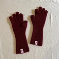 Deep red wool knit gloves with extended cuffs and thumb flip top cover design - Burgundy