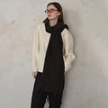 Dark brown wool-blend knit scarf with tassel details and a soft thick texture - Black