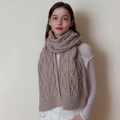 Classic beige chunky cable knit scarf in a soft warm material for winter wear - Khaki