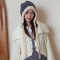 Cappuccio in maglia stile Hepburn da donna, grigio e bianco, protezione per le orecchie - Grigio & Beige