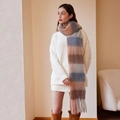 Dicker karierter Kaschmir-ähnlicher Schal in Blau und Rosa mit Fransen für den Winter - Blau Kamel