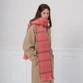 Écharpe à carreaux rose et marron pour femme avec texture mohair épaisse et longues franges - Carreaux Rose et Vert