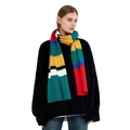 Colorful mohair striped knitted scarf for women with soft cashmere-like texture - 195x25cm / Rainbow Patchwork