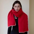 Sciarpa invernale in maglia rossa spessa con bordo a punto sopraggitto bianco - Rosso