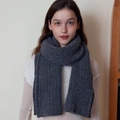 Sciarpa classica in maglia grigio scuro misto lana con texture a coste per l'inverno - Grigio Scuro