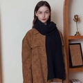 Écharpe classique épaisse en maille noire mélangée laine pour hommes et femmes - Noir