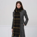 Checkered winter scarf in black and yellow plaid with soft fringe ends for women - Black Gold Plaid