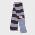 Sciarpa in maglia a righe blu e marroni con toppa rettangolare e bordi a costine - Blu-Marrone