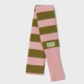Sciarpa in maglia a righe rosa e verde oliva con estremità a coste ed etichetta - Rosa Oliva