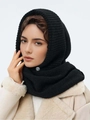 Passamontagna chic in maglia nera con bottone d'argento per il calore autunno e inverno - Nero Inchiostro