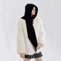 Sciarpa con cappuccio in maglia nera da donna, stile balaclava per l'autunno e l'inverno - Nero