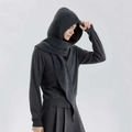 Sciarpa con cappuccio in maglia grigio scuro da donna, caldo accessorio invernale - Grigio