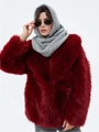 Cappotto di pelliccia sintetica bordeaux con sciarpa grigia con cappuccio per l'inverno - Grigio Medio