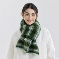 Écharpe en maille de laine douce avec motif à carreaux vert foncé et texture mohair - Rayé vert et blanc