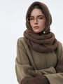 Winter knitted balaclava hood in dark brown with textured ribbing and warm wool finish - Coffee Brown