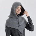 Passamontagna grigio in maglia con coulisse regolabile per donna, caldo e antivento - Grigio Medio