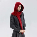 Sciarpa con cappuccio in maglia rosso acceso con trama a costine per il caldo inverno - Rosso