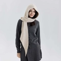 Sciarpa beige con cappuccio in maglia a coste verticali e terminali a triangolo - Bianco Sporco