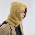 Mustard yellow wool blend balaclava with cable knit texture for cold weather - Autumn Yellow