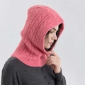 Pink wool blend cable knit balaclava hood scarf for women with soft texture - Deep Pink