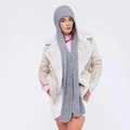 Winter grey knitted hooded balaclava scarf for men and women in soft ribbed fabric - Medium Grey
