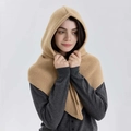 Chic camel knitted balaclava hood scarf with drawstring for autumn and winter warmth - Light Camel