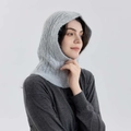 Light grey cable knit wool blend balaclava hat for winter with soft textured finish - Light Gray