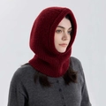 Classic deep red wool blend knitted balaclava hood with ribbed texture for winter - Prune Red