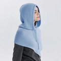 Light blue knitted balaclava hood with drawstring and soft ribbed wool texture - Fog Blue
