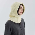 Women's cream white cable-knit balaclava hood scarf with cozy wool blend texture - Milk Yellow
