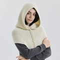 Knitted balaclava hood in cream white with adjustable drawstrings for winter warmth - Off White