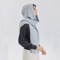 Sciarpa con cappuccio blu grigio da donna in morbida maglia calda per l'inverno - Grigio