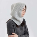 Classic light grey wool blend knitted balaclava hood with warm ribbed texture - Silver White Gray