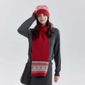 Red Fair Isle knit hat and scarf set with white Nordic snowflake patterns for winter - Red