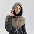 Knitted balaclava hood scarf in khaki with adjustable drawstring for winter warmth - Khaki
