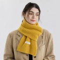 Écharpe en tricot côtelé jaune gingembre avec étiquette blanche décorative pour femmes et hommes - Jaune Moutarde
