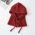 Passamontagna in maglia rosso scuro con bottoni neri decorativi e coulisse regolabile - Rosso