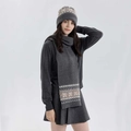 Dark grey knitted beanie and scarf set featuring vintage Fair Isle patterns for winter - Gray