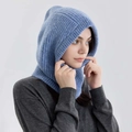 Passamontagna balaclava classico in misto lana celeste con trama a coste per donna - Blu chiaro di luna