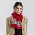 Rode gebreide Fair Isle sjaal met vintage geometrische patronen voor een warme winter - Rood