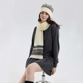 Winter Fair Isle knit hat and scarf set in beige featuring classic geometric patterns - Cream