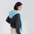 Cozy light blue knitted hooded shawl wrap for women in a soft mohair blend finish - Blue