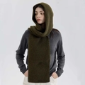 Olive green knitted balaclava hooded scarf for women, warm winter fashion accessory - Olive Green